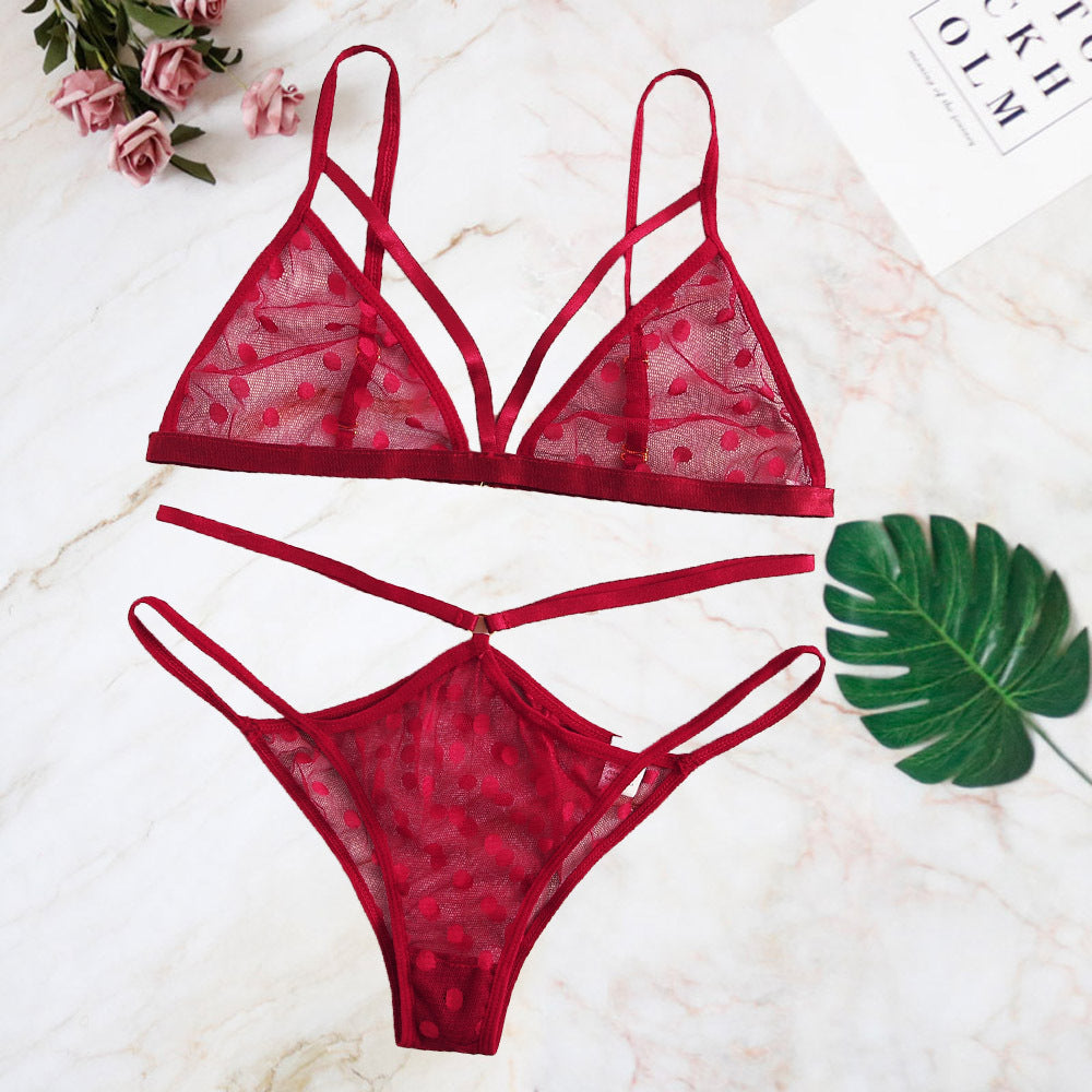 Sexy Polka Dot Mesh Suit Three-point Perspective Erotic Lingerie - Peek A Boo Undies