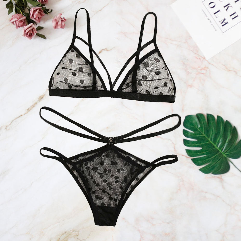 Sexy Polka Dot Mesh Suit Three-point Perspective Erotic Lingerie - Peek A Boo Undies
