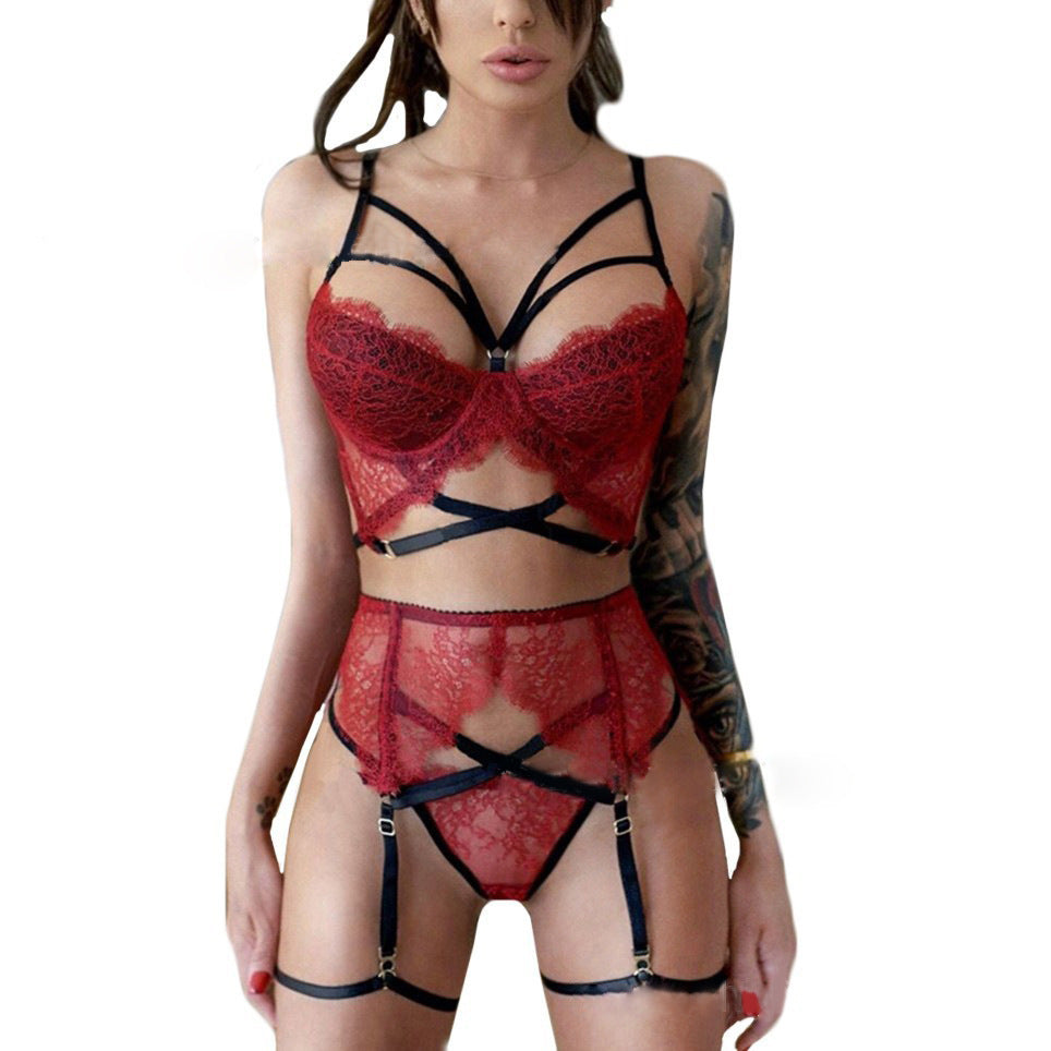 Women's Bundled Three Point Garter Lingerie Set - Peek A Boo Undies