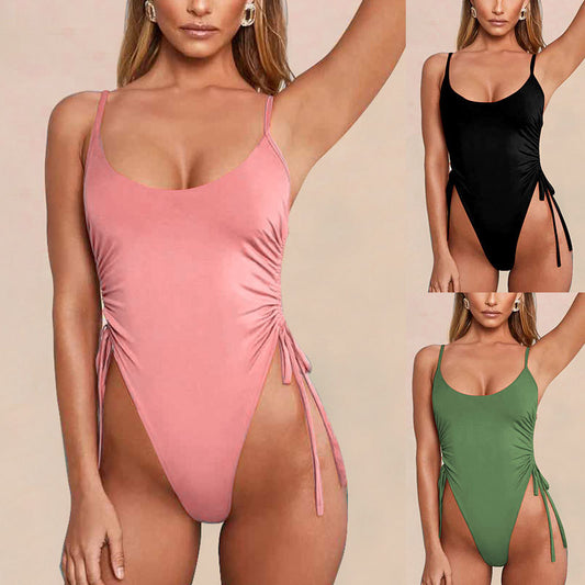 Women's New Backless Solid Color Strap One Piece Bikini