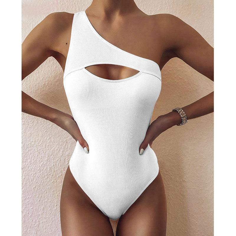 Bikini Solid Color One-shoulder One-piece Swimsuit