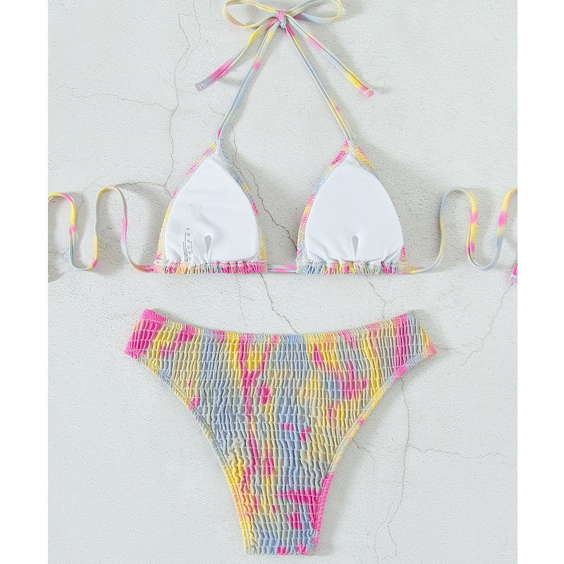 Multicolor Strap Triangle Bag Split Two-Piece Beach Swimsuit