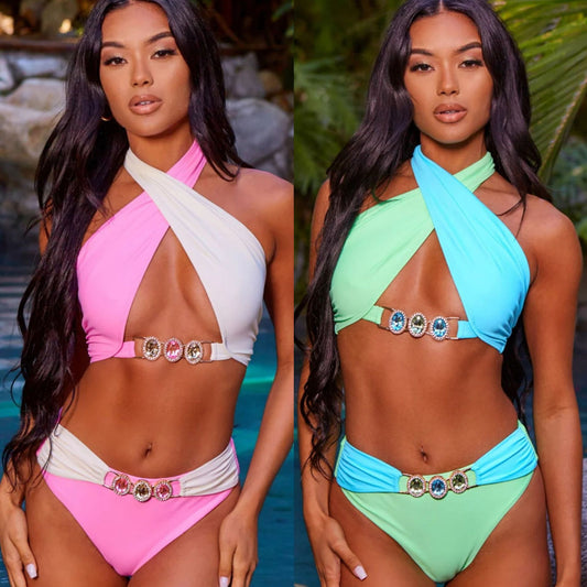 Cross Lace-up Cutout Split Swimsuit Bikini