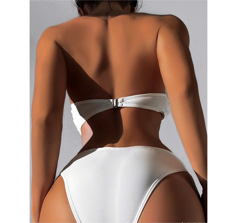 Bikini  Tube Top Solid Color High Waist Swimsuit