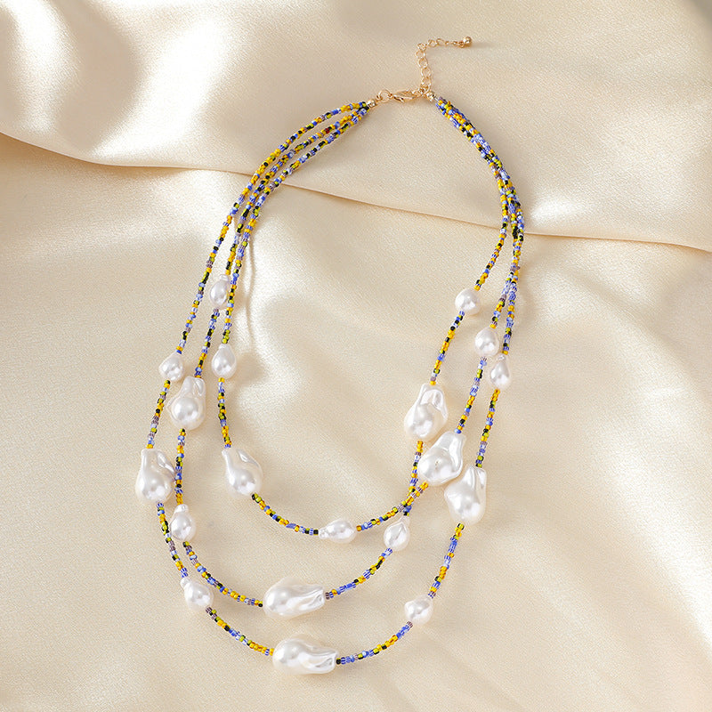 Multi-layer Sweater Clavicle Chain European And American Retro Irregular Baroque Shaped Necklace