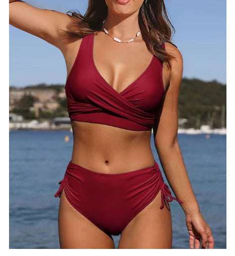 Women's Seaside Swimwear Cross Strap Solid Color Split Swimsuit Bikini