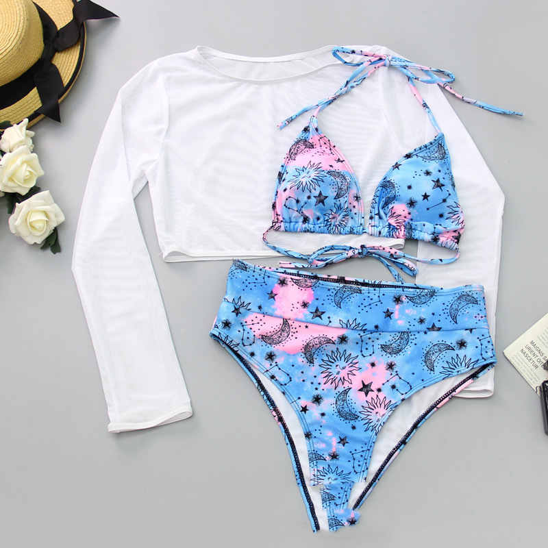 New Swimsuit Sexy Bikini High Waist Three-piece Set