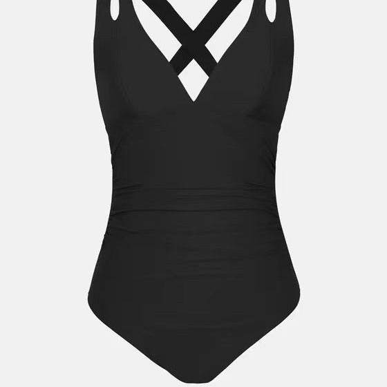 Bikini Triangle One-piece Solid Color Cross Shoulder Strap