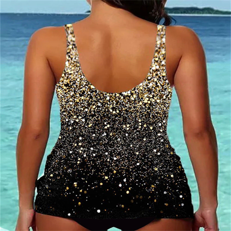 New Star Print Tassel Split Swimsuit