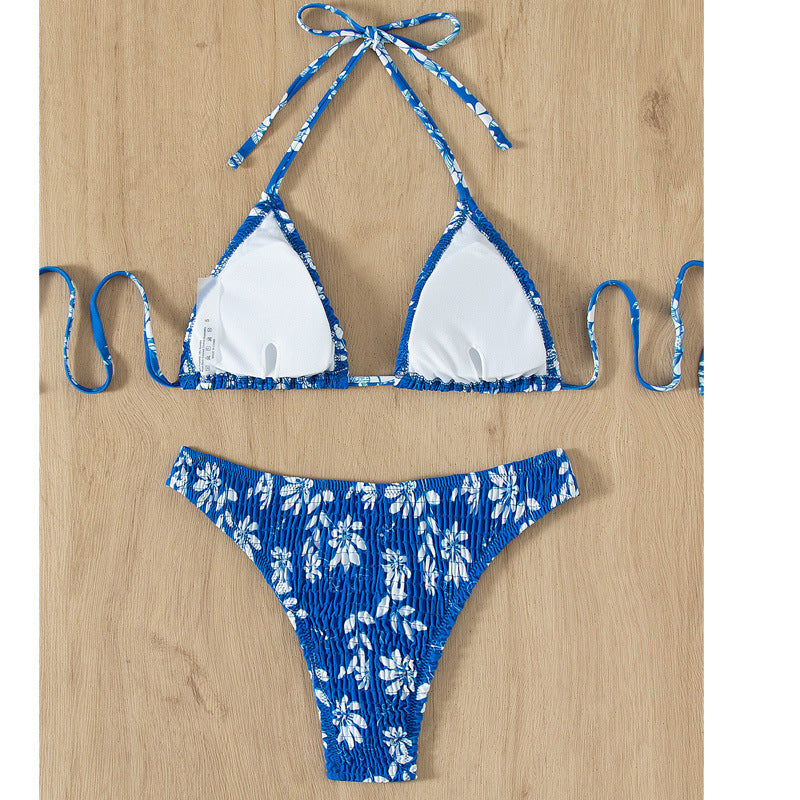 Printed Triangle Bag Bikini Tied Swimsuit