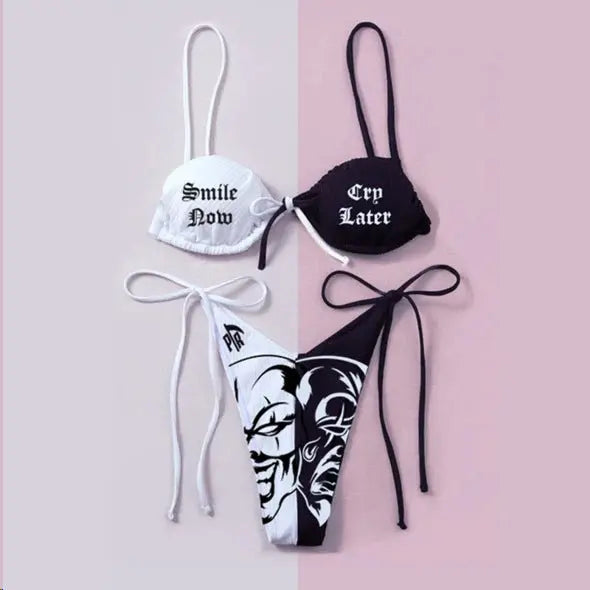 3D Skull And Starry Sky Print Bikini Ladies Split Swimwear - Image #3