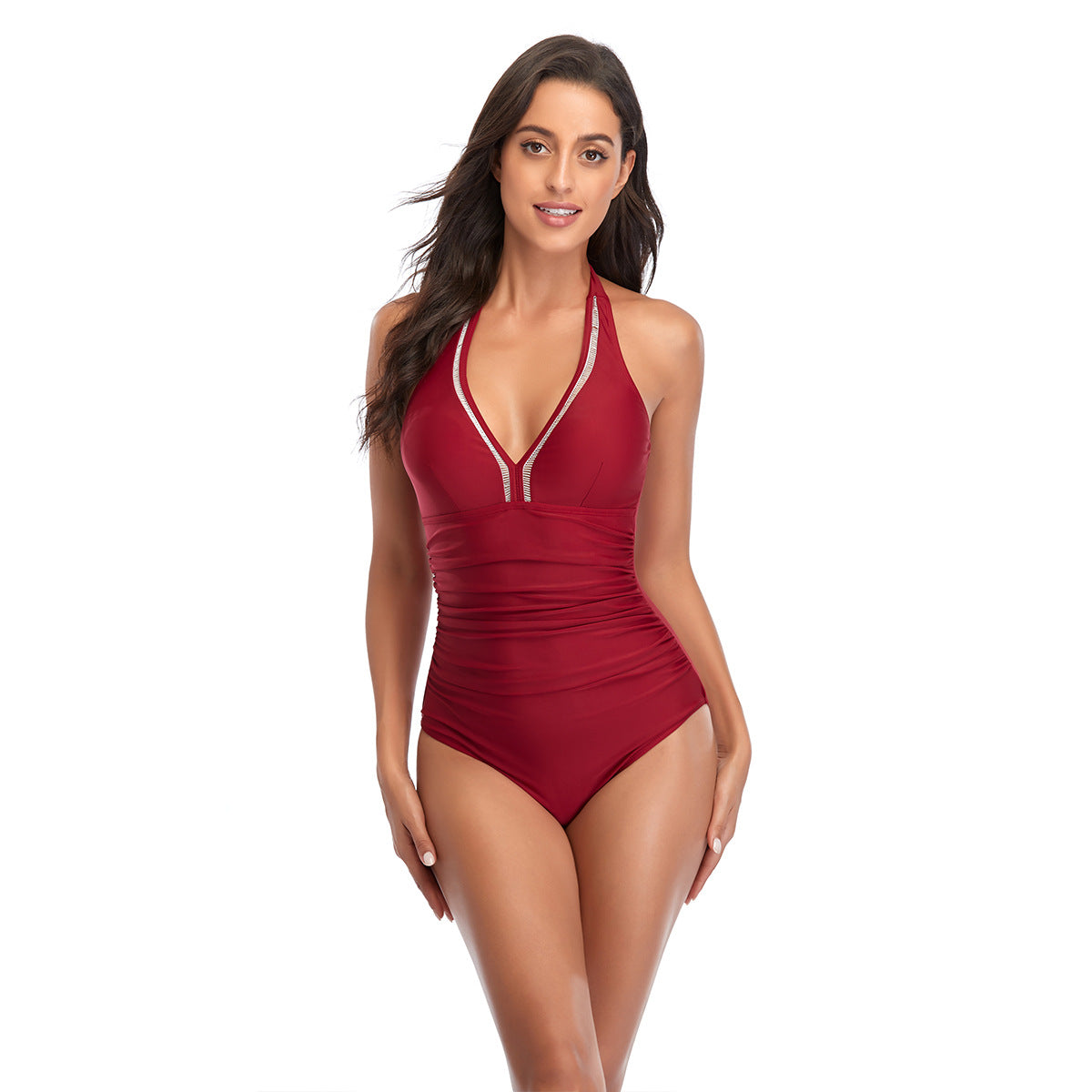 Women's Lace-up Halterneck Conservative One-piece Swimsuit