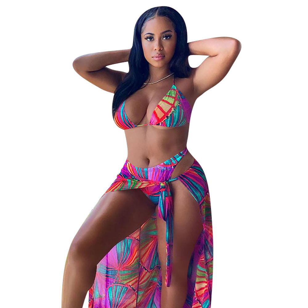 Split Swimsuit Summer Bikini Three-piece Print Beach Suit Swimming Sportswear