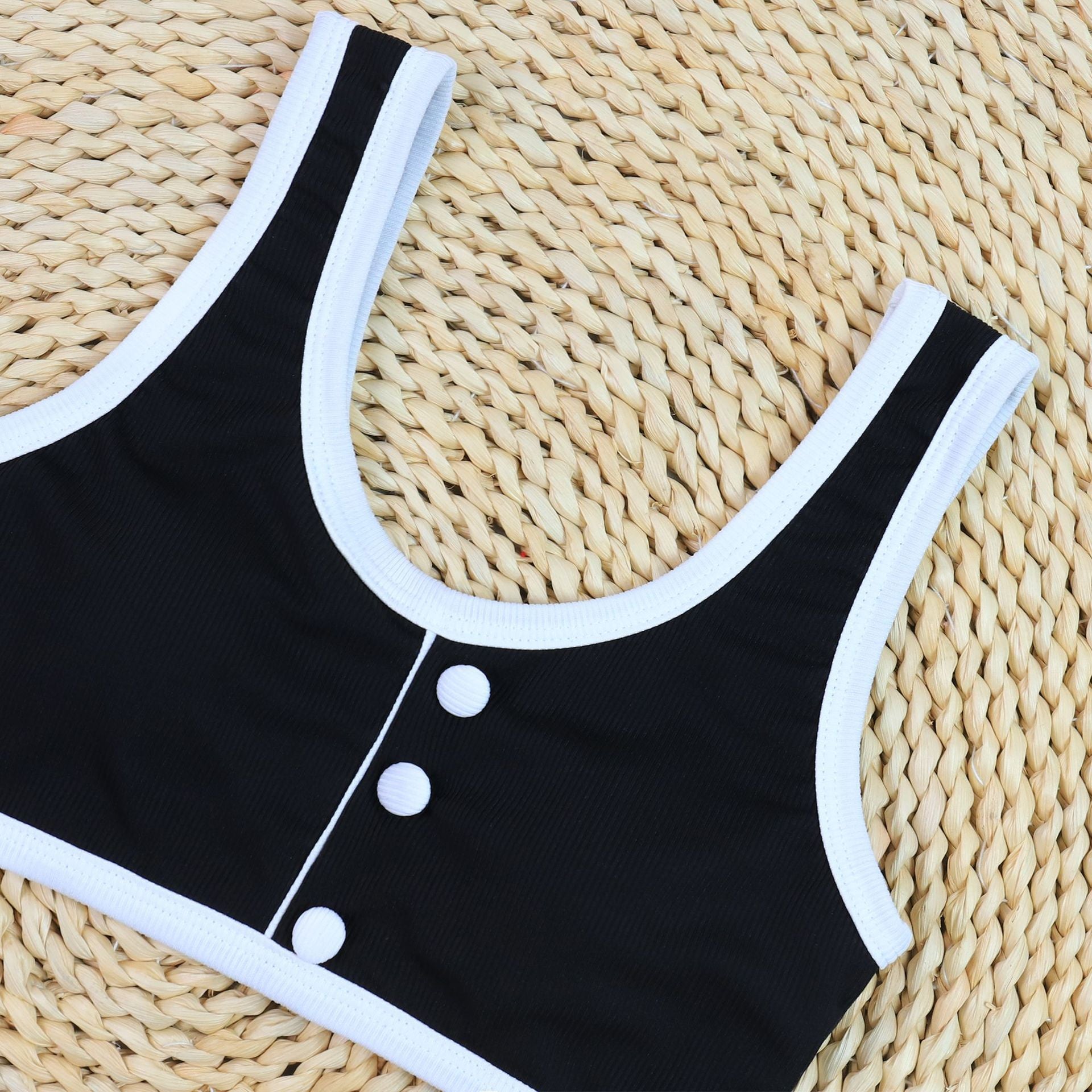 Sexy Black And White Color Matching High Waist Split Bikini Swimsuit - Peek A Boo Undies