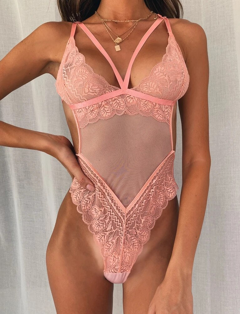 Lace Mesh Sheer Lenceria Babydoll Bodysuits