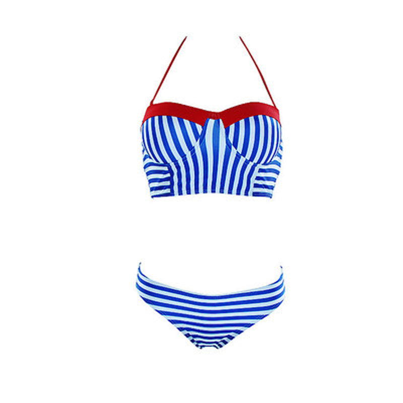 Women's Two-piece Swimsuit Mixed Color Stripe Sexy Split Bikini Swimsuit