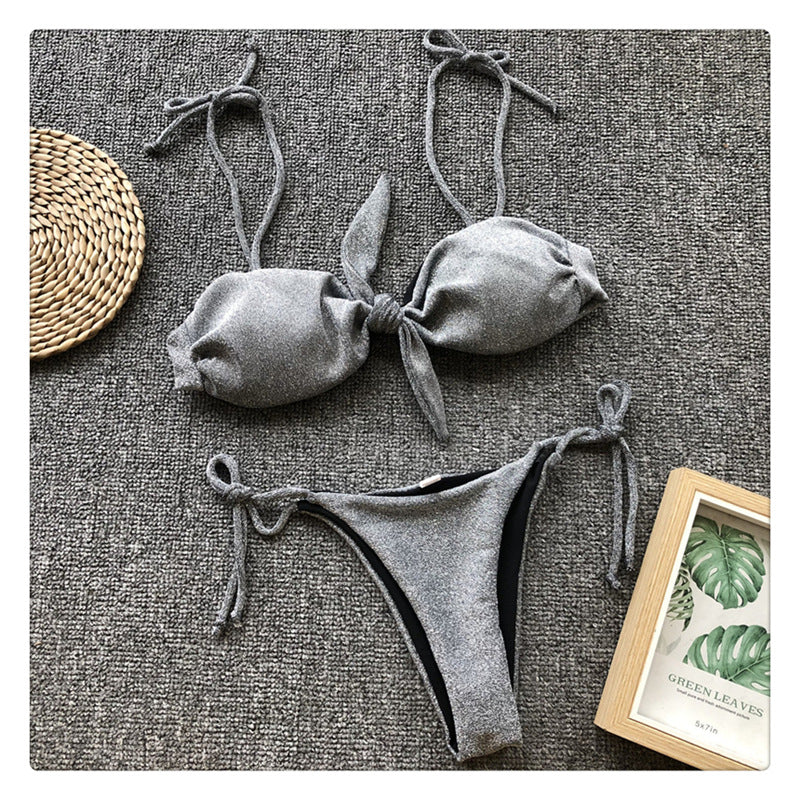 Women's Three-point Purple Bright Bikini Bandage Swimsuit