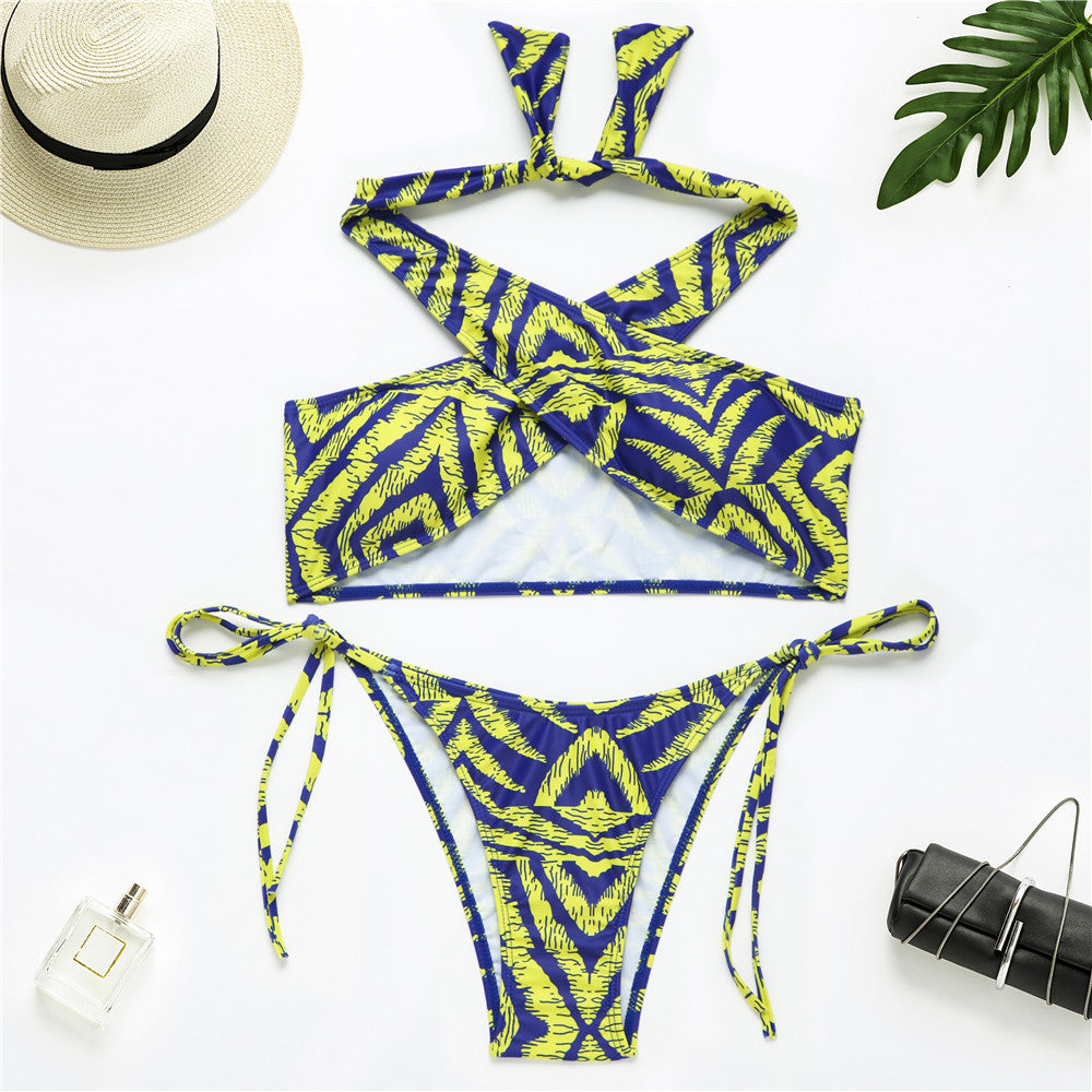 Women's Fashion Cross Split Bikini Swimsuit