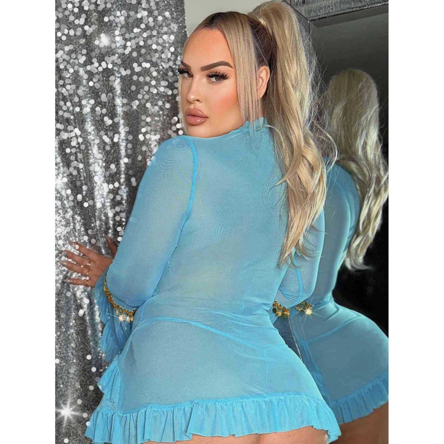 Lace Long-sleeve Mesh Lingerie Set