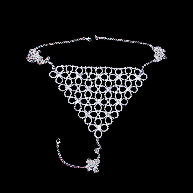 Shiny Sexy Bikini Set with Rhinestone Hollow Flower Body Chain - Peek A Boo Undies