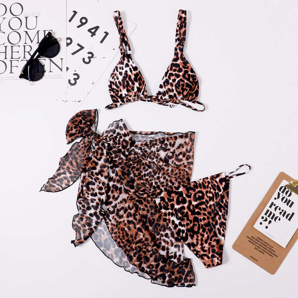 Sling Sexy Leopard Print Ladies Mesh Three Piece Suit