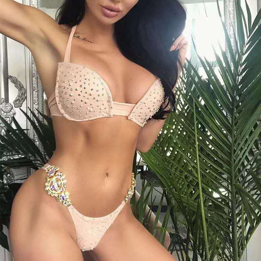 Crystal Diamond Bikini High End Triangle Strap Bikini - Peek A Boo Undies