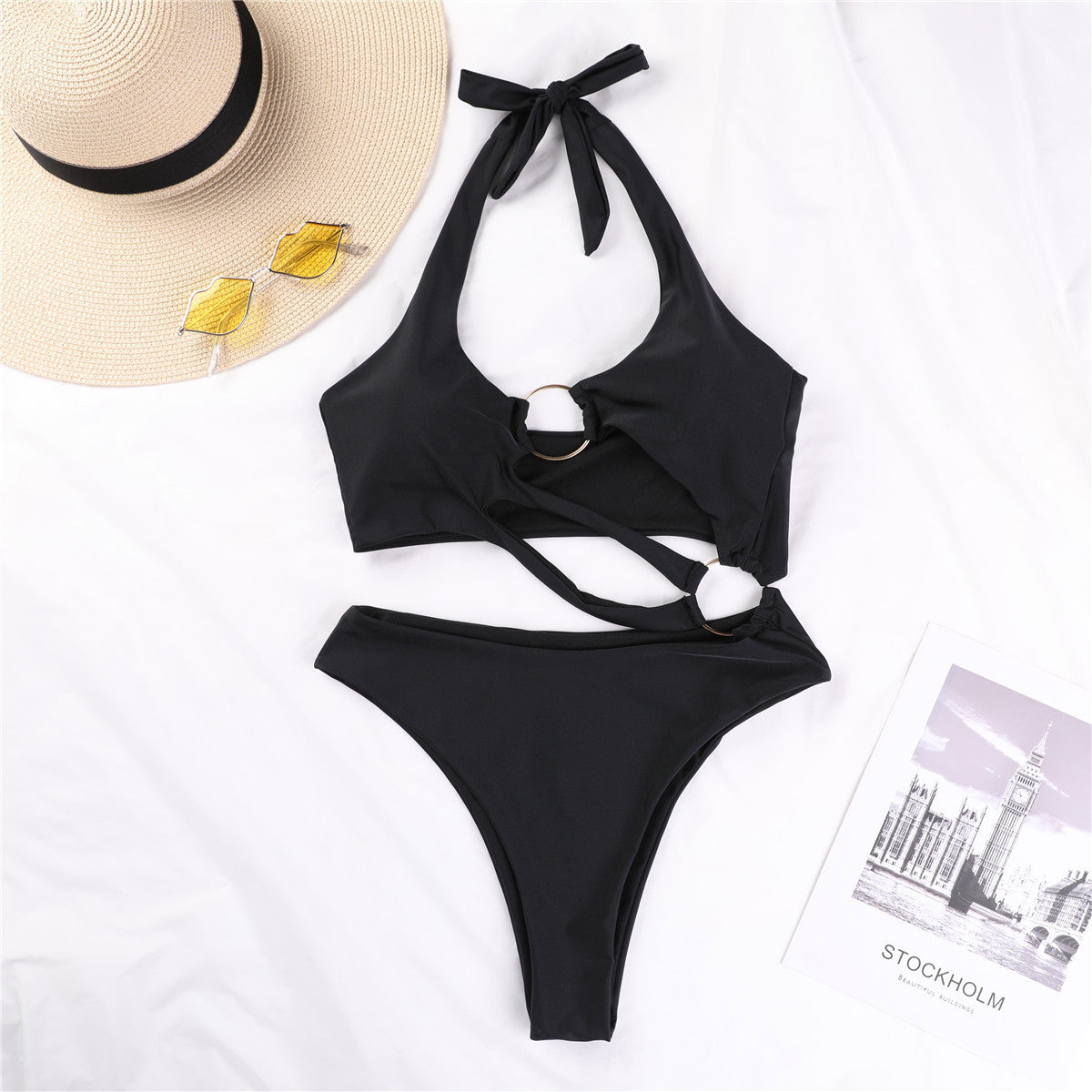 Solid Color Sexy Big Steel Ring Female One-Piece Swimsuit Swimsuit Bikini - Peek A Boo Undies