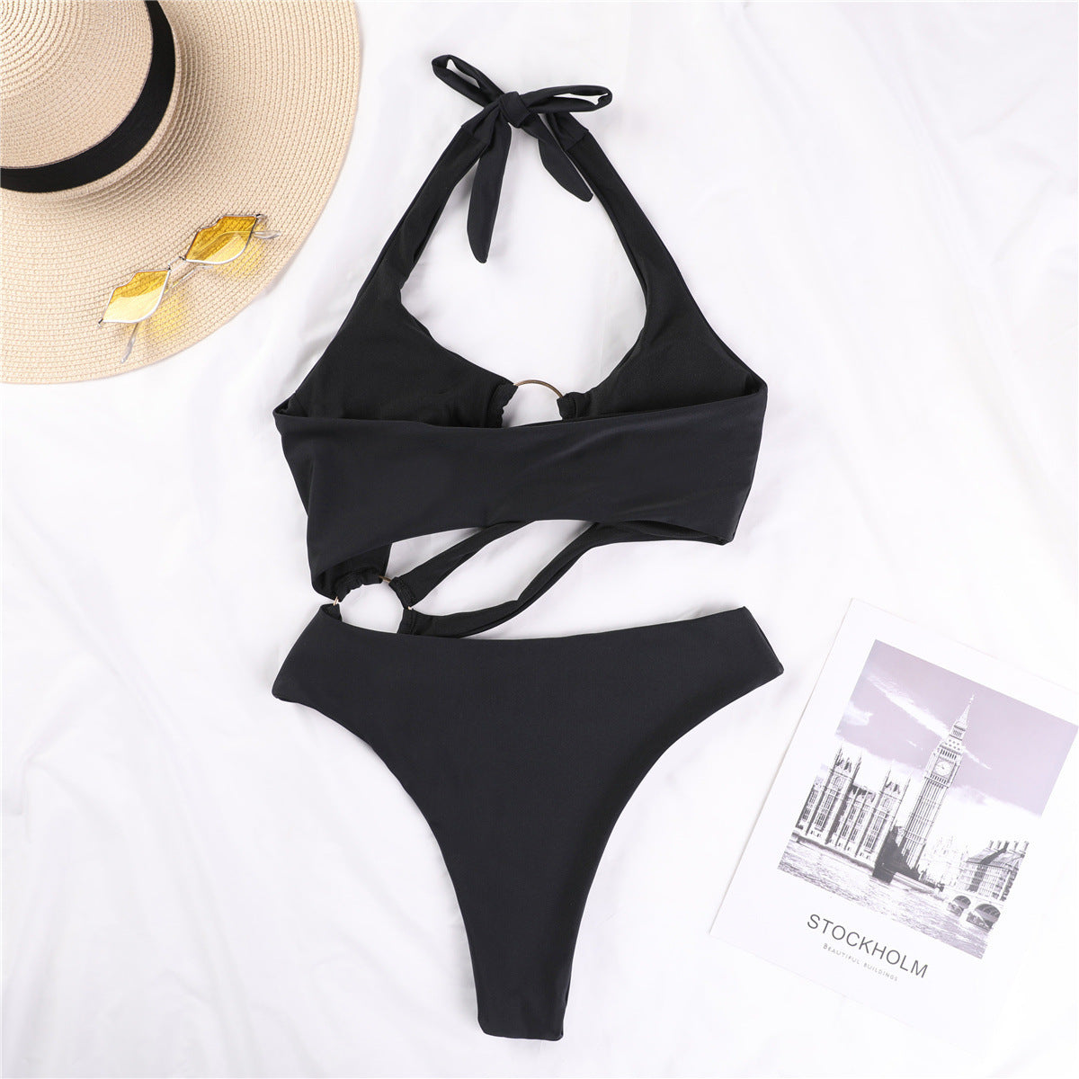 Solid Color Sexy Big Steel Ring Female One-Piece Swimsuit Swimsuit Bikini - Peek A Boo Undies