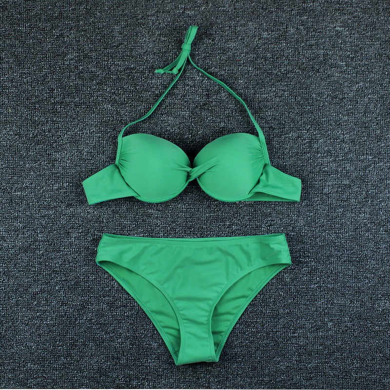 Solid Color Hard Bag Backless Sexy Bikini Swimsuit Women