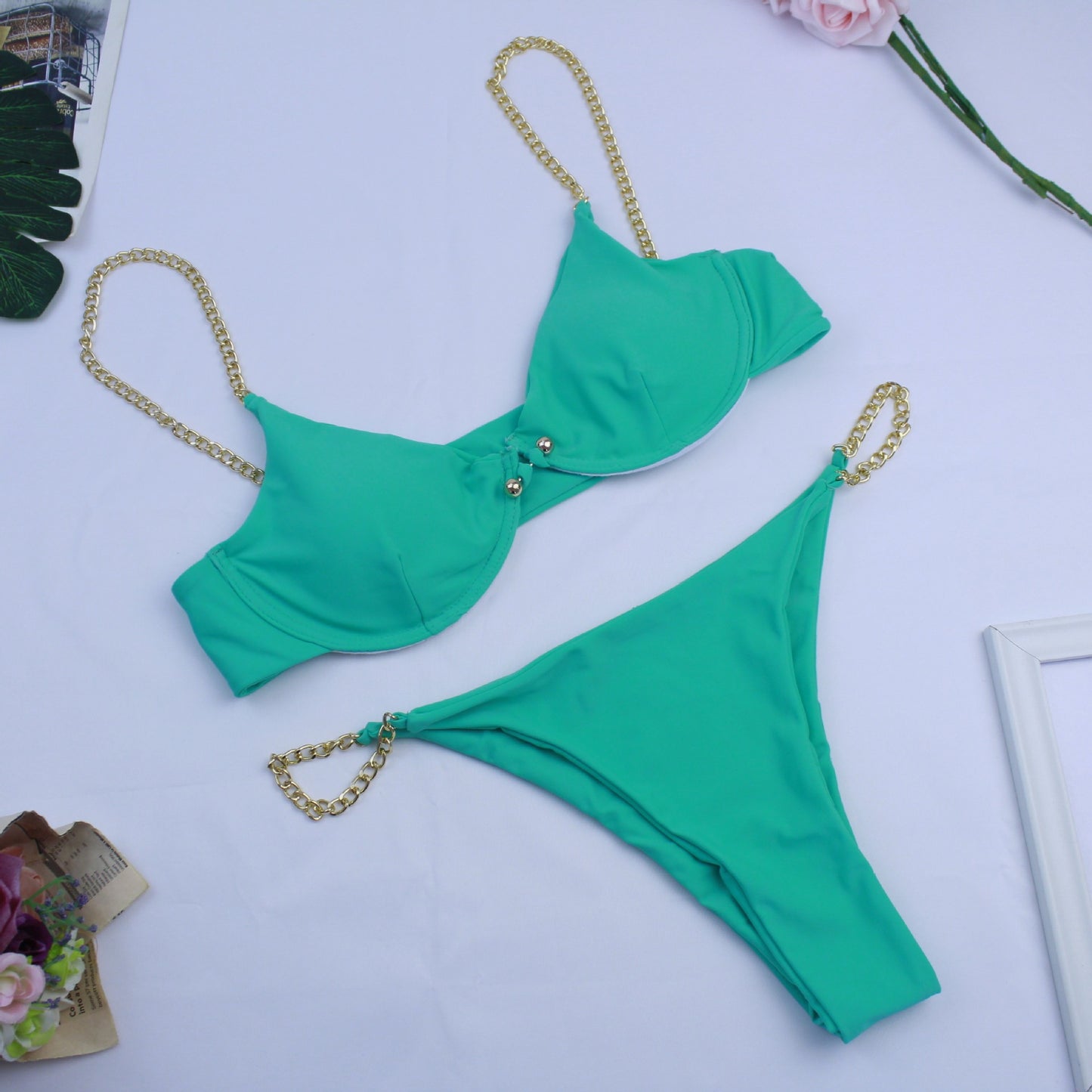 Chain Bikini Split Swimsuit Female Pin-Button Swimsuit