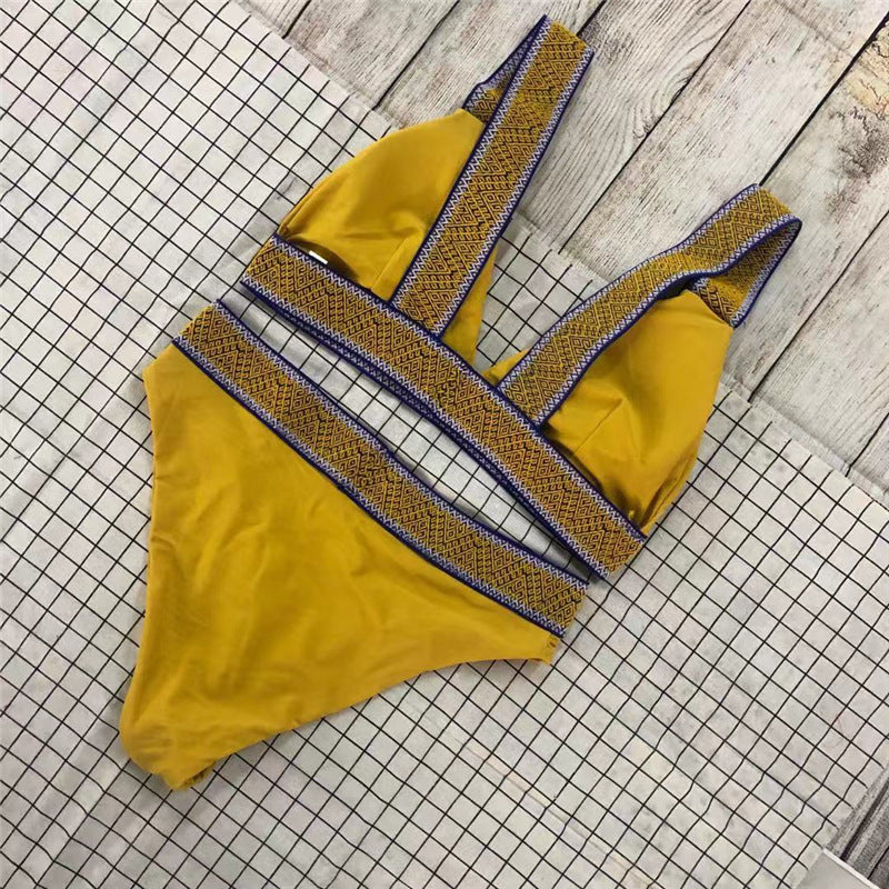 Triangle Color Backless Bikini