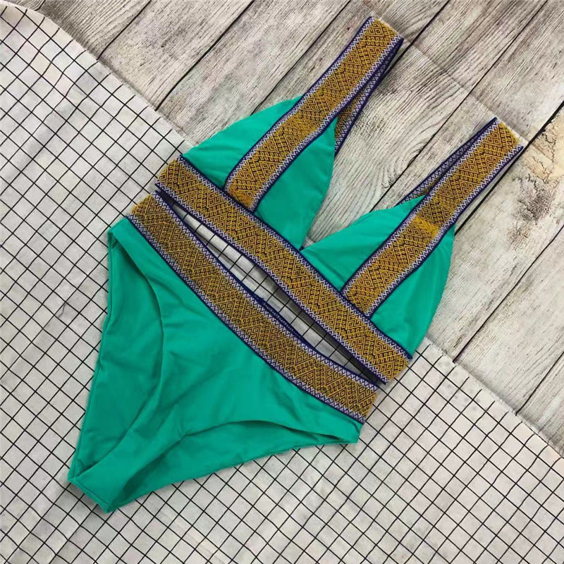 Triangle Color Backless Bikini