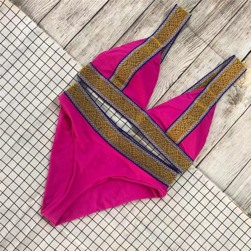 Triangle Color Backless Bikini