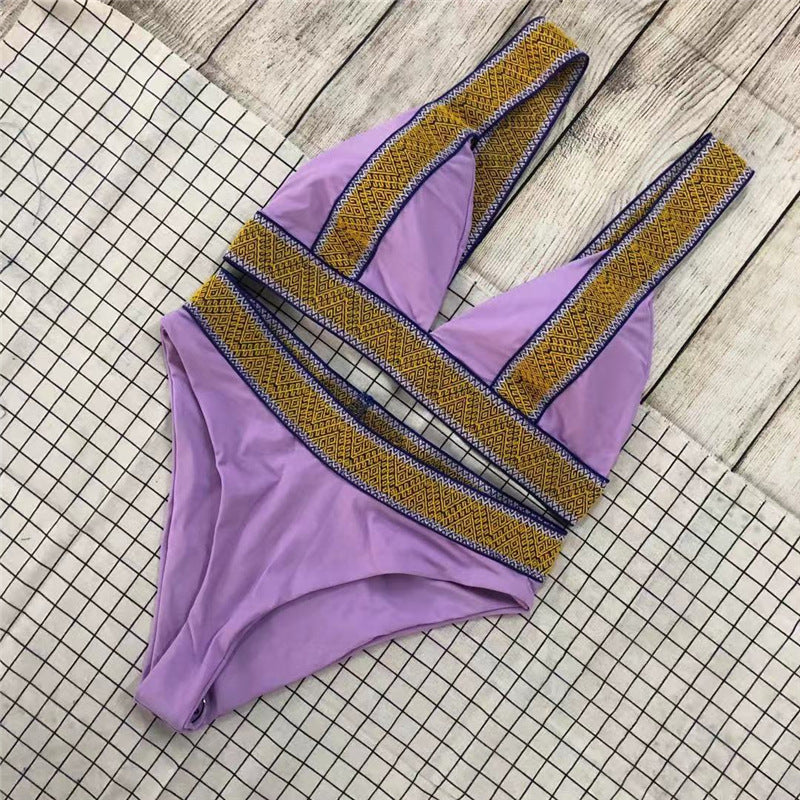 Triangle Color Backless Bikini