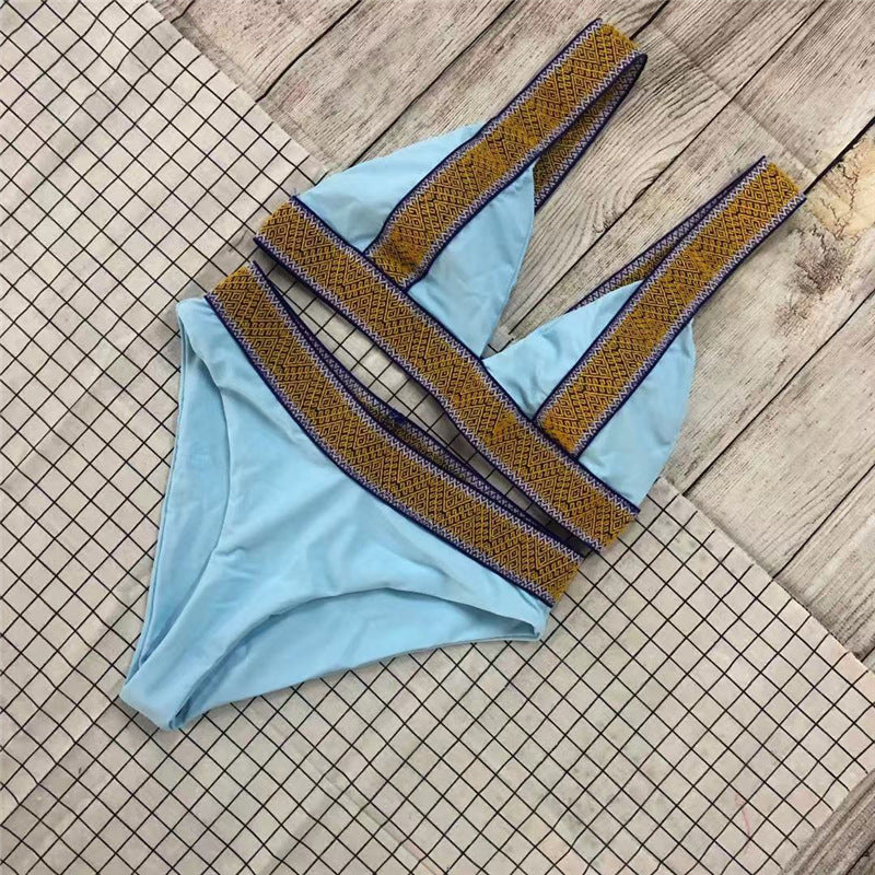 Triangle Color Backless Bikini