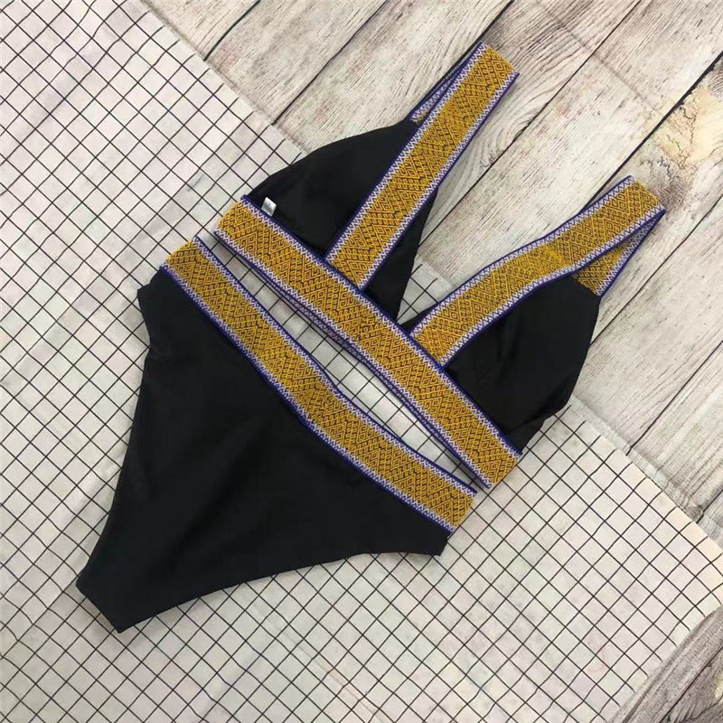 Triangle Color Backless Bikini