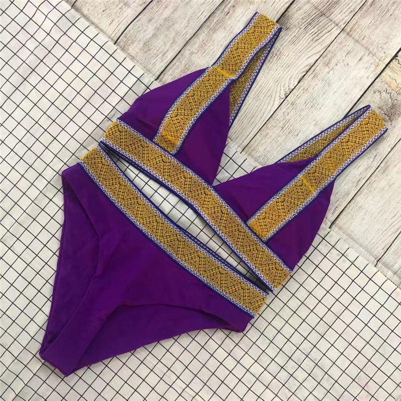 Triangle Color Backless Bikini