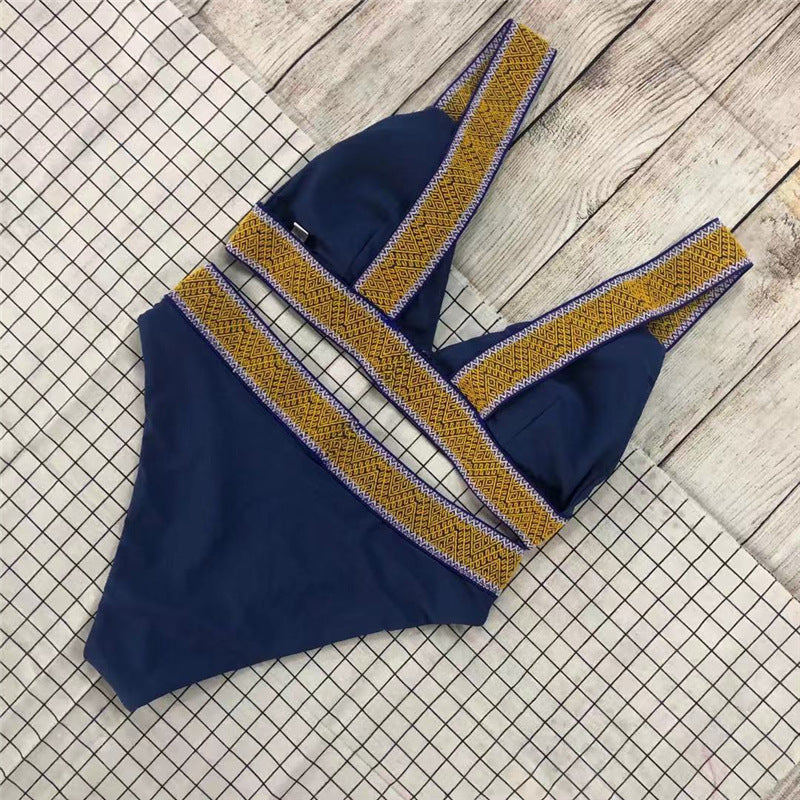 Triangle Color Backless Bikini