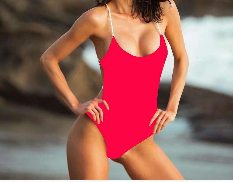 One Piece Braided Rope Swimsuit Solid Color Halter Sexy Bikini - Peek A Boo Undies