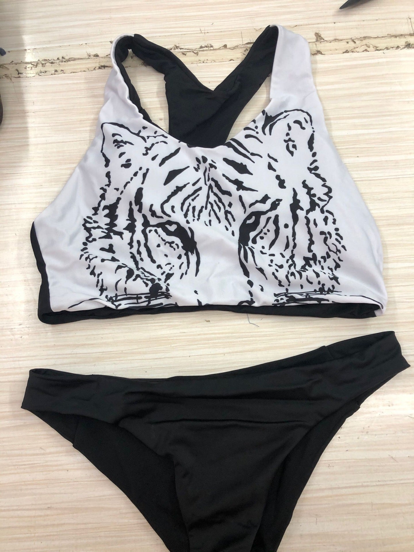 Tiger Print Sexy Zipper Bikini Split Swimsuit Women - Peek A Boo Undies