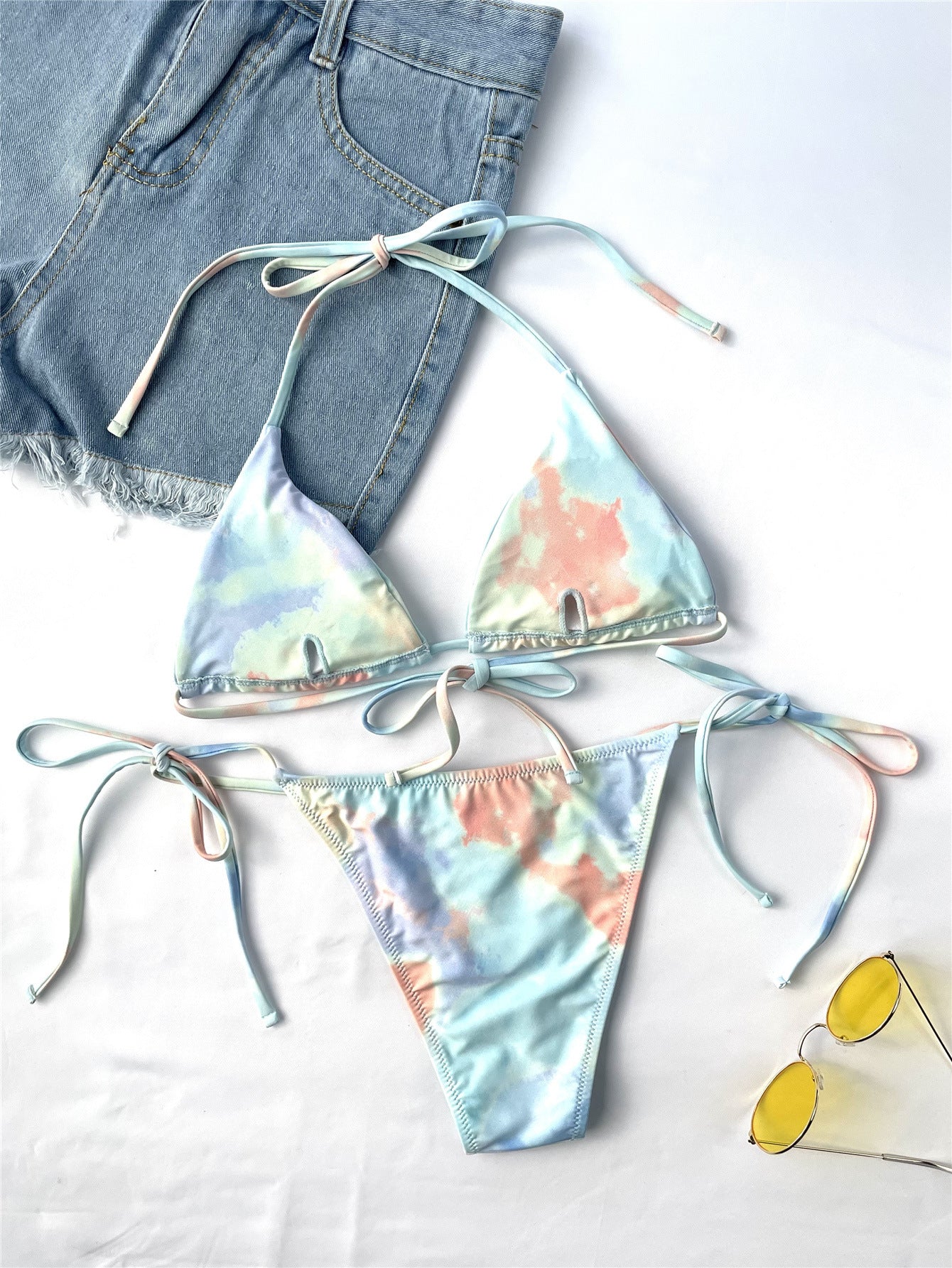 Ladies Split Swimsuit Tie-dye Sexy Bikini - Peek A Boo Undies