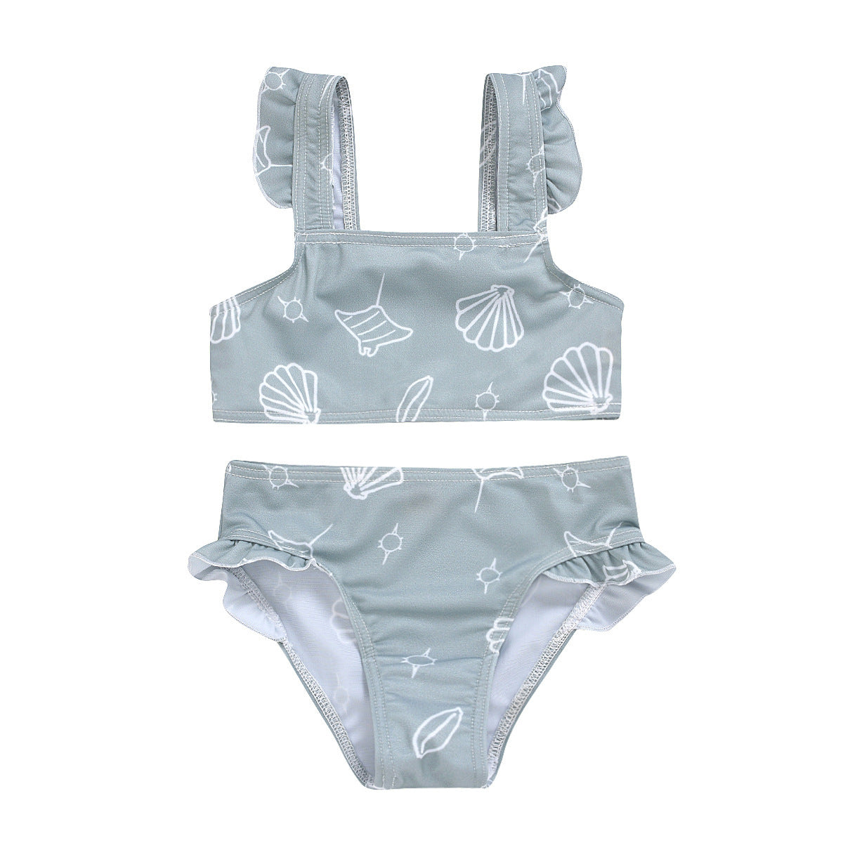 Summer New Girls' Clothes Foreign Style Small Fresh Lace Shell Print Sling Briefs Swimsuit Two-Piece Suit