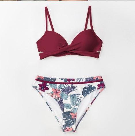 Floral Wrap Bikini Suit Ladies Sexy Thong Two-piece Swimsuit - Peek A Boo Undies