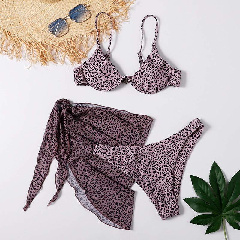 Sexy Leopard Print Split Swimsuit Women s Three piece Set