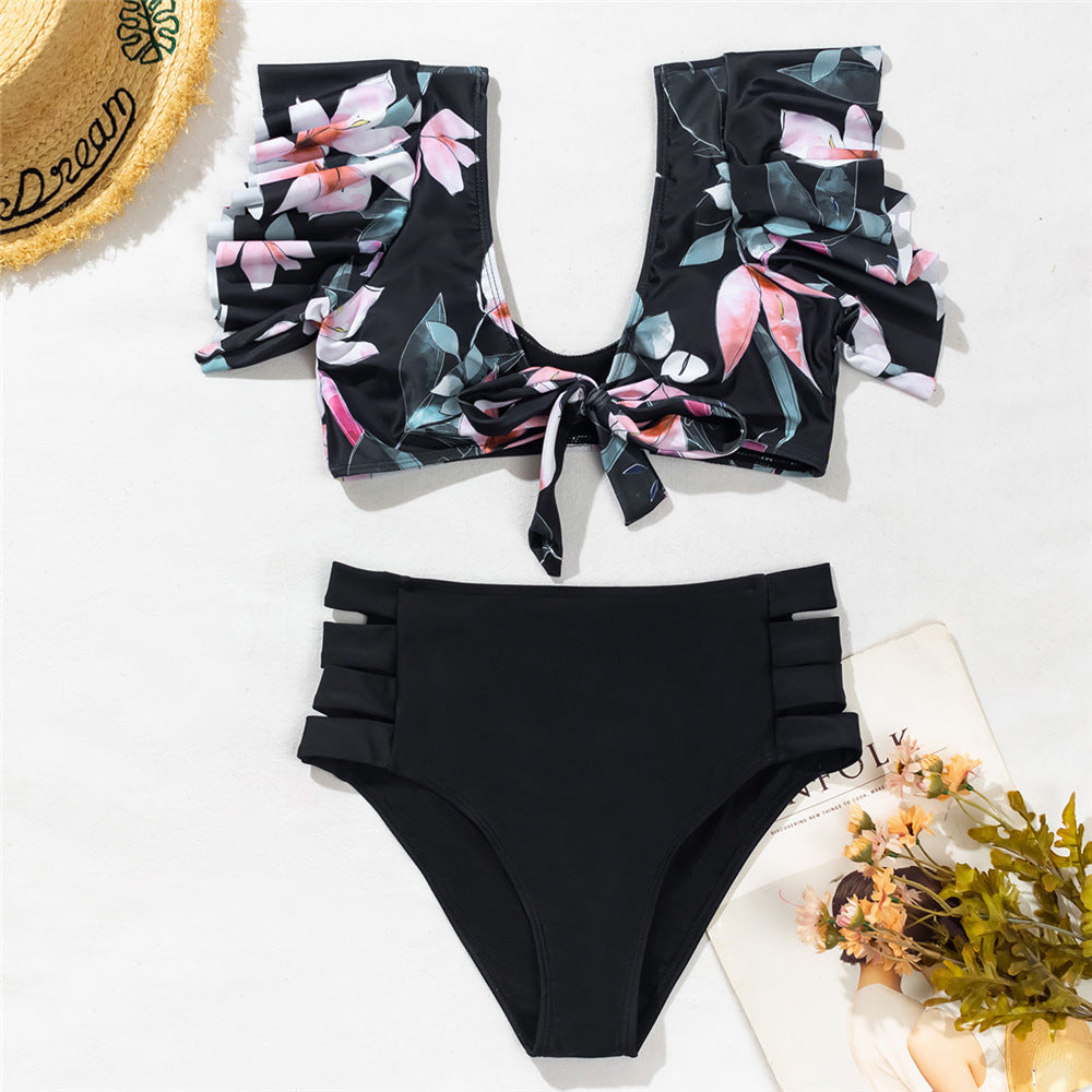 Ruffled Bikini Split Swimsuit European And American Sexy High Waist