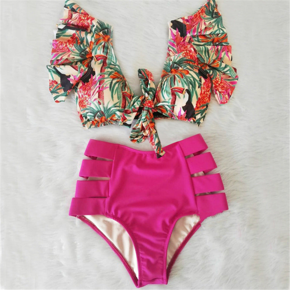 Ruffled Bikini Split Swimsuit European And American Sexy High Waist