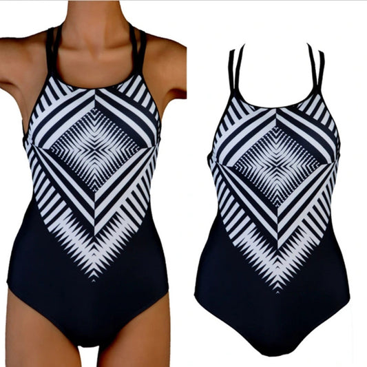 New Style European And American Swimwear Foreign Trade Popular One-Piece Swimsuit Female Digital Leaking Back Cross Swimwear Bikini Bikini - Peek A Boo Undies