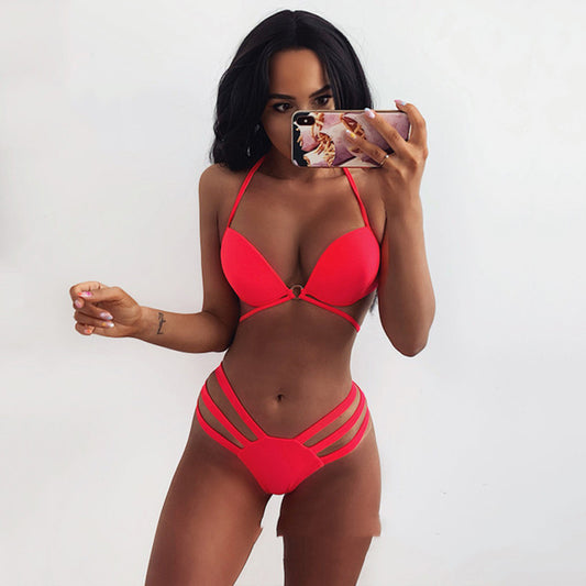 New Product Solid Color Sexy Bikini Ladies Split Swimsuit - Peek A Boo Undies