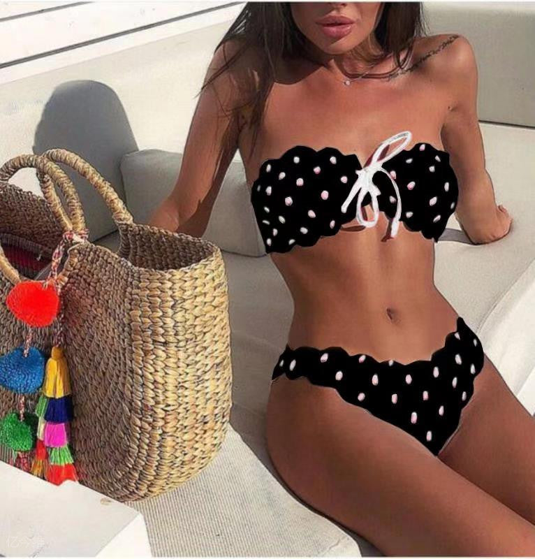 Swimsuit Special Fabric Polka Dot Perforated Printed Bikini Split