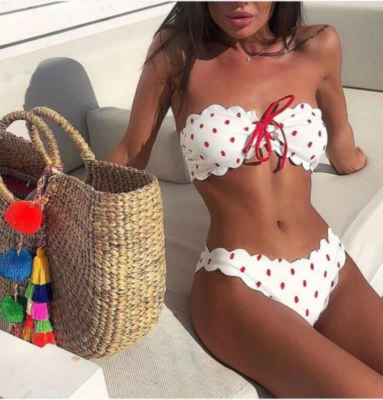 Swimsuit Special Fabric Polka Dot Perforated Printed Bikini Split